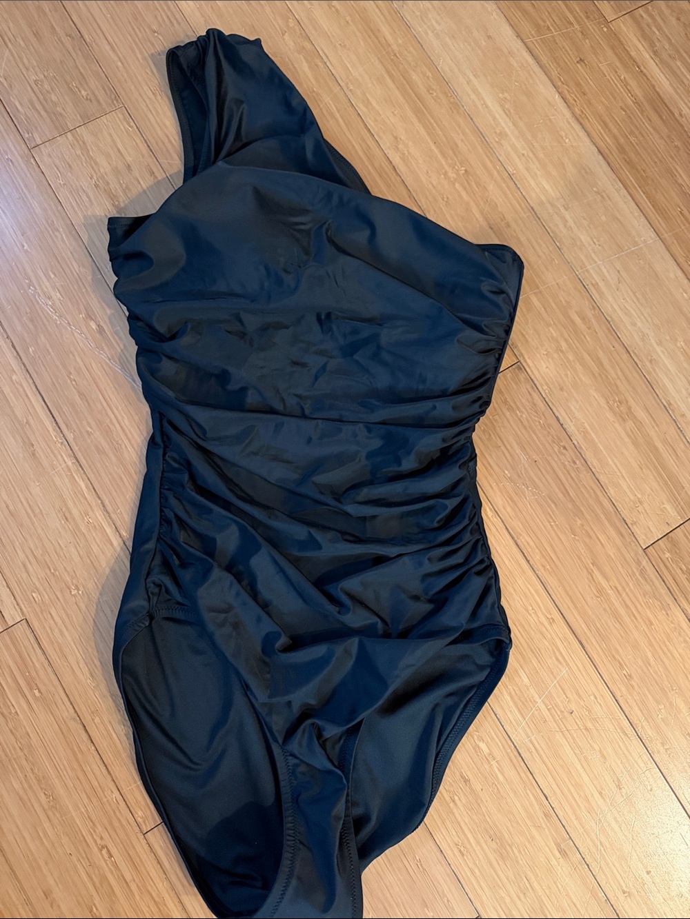 J. Crew Black One-Shoulder Ruched One-Piece Swimsuit